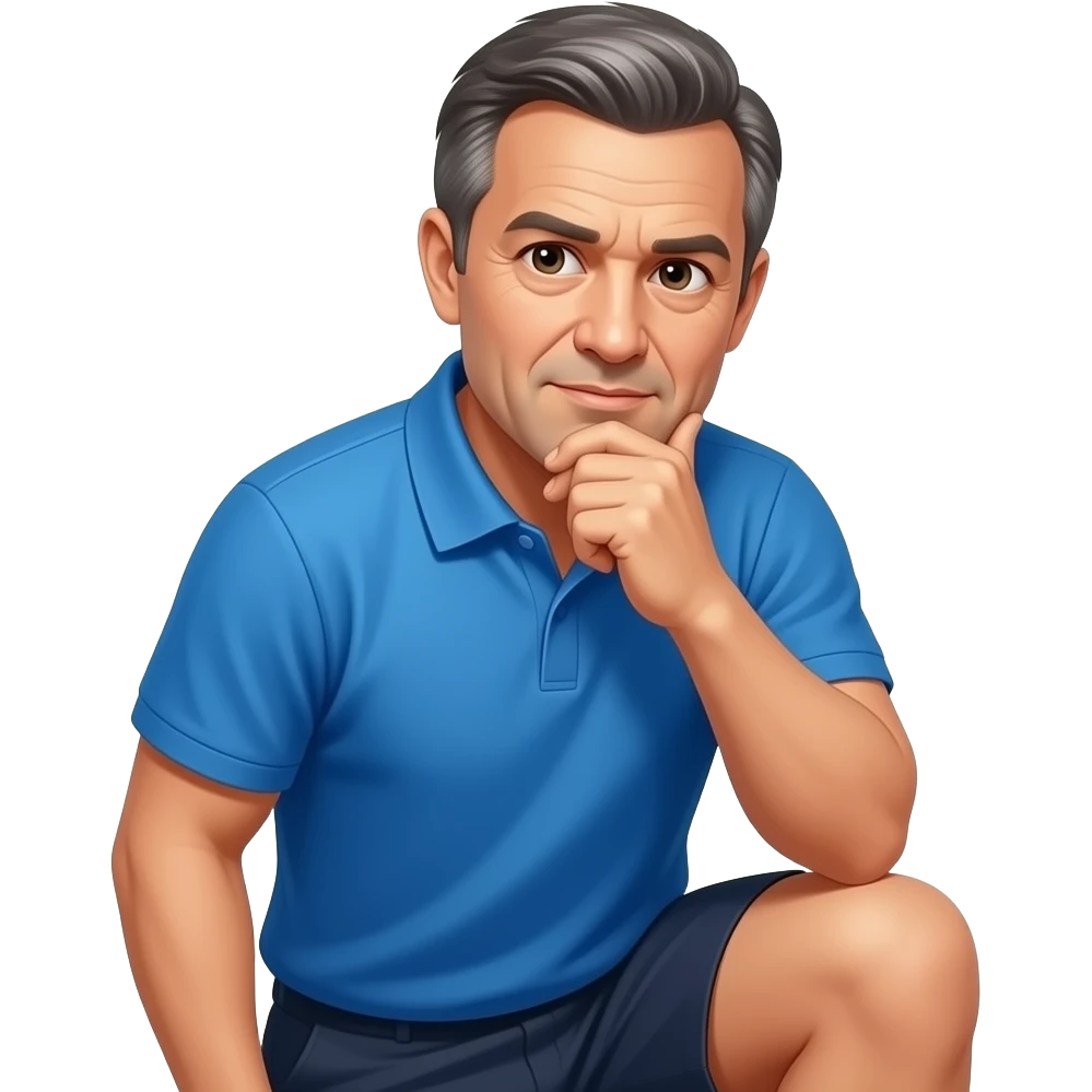 coach in a blue shirt grabs down on his knee emoji