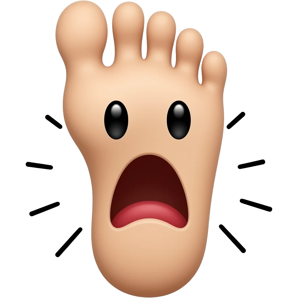 Foot screaming with black cute eyes emoji