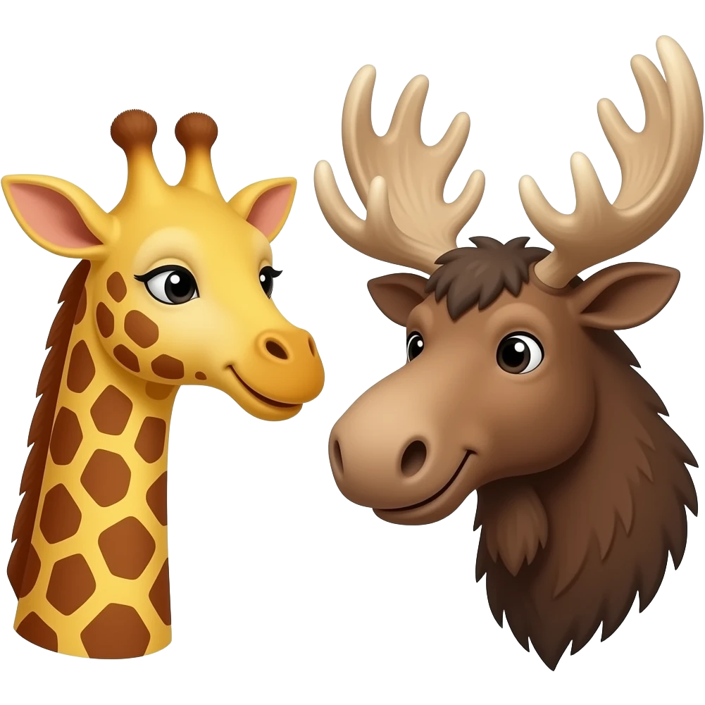 Einfacher Giraffenkopf und Elchkopf schauen sich an und beide fröhlich mit vielen Glückskee emoji