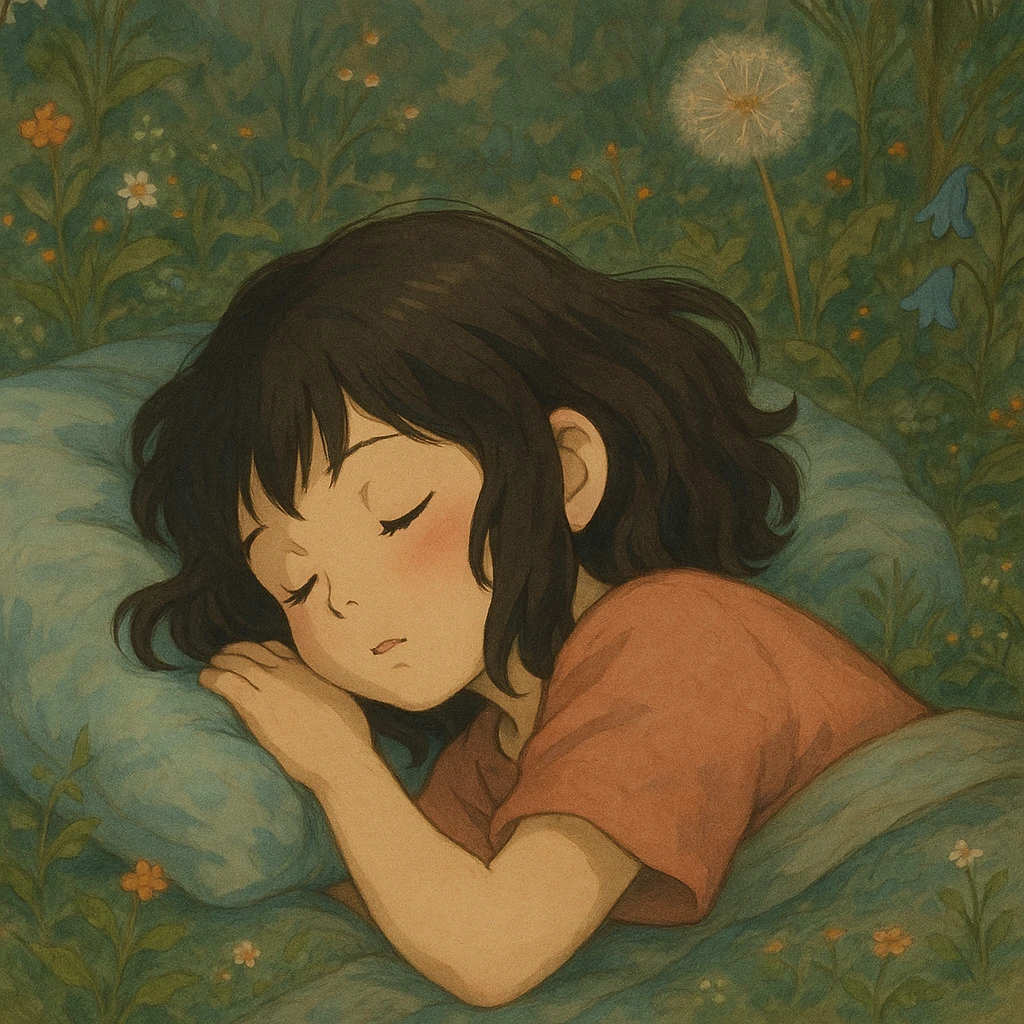 A girl with dark hair sleeping on a baby blue pillow emoji