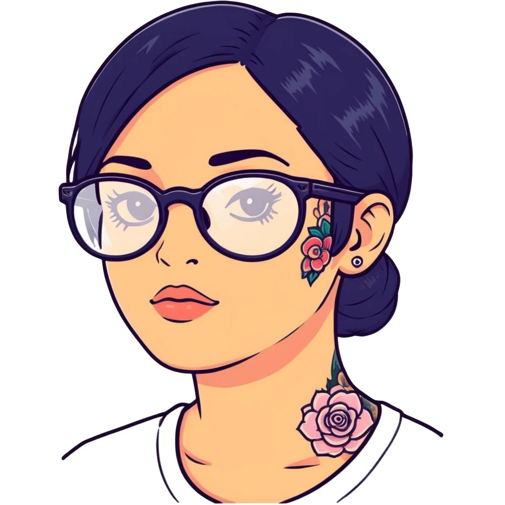 young girl with face tattoos wearing glasses and black hair emoji