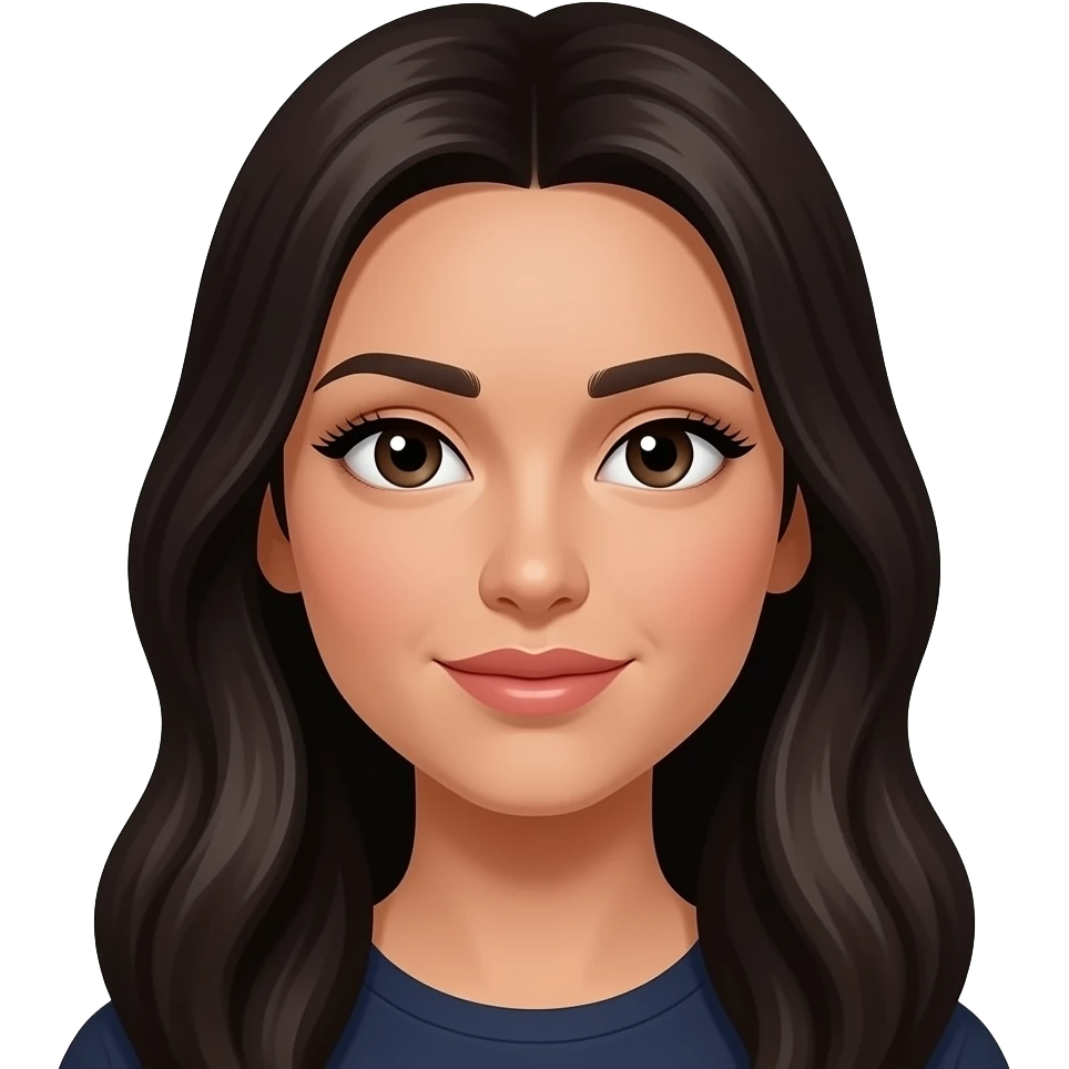 long hair dark eyes long lashes small lips thick eyebrows medium skin tone emoji