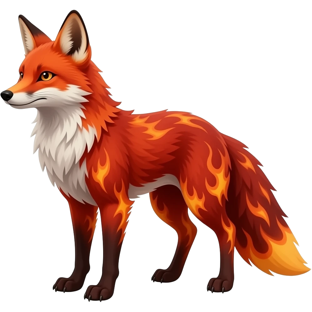 Hyper realistic fire red fur ablase with fire and shadow gradients beautiful elegant cute Fakémon-Pokémon-fox-bird-firefox emoji