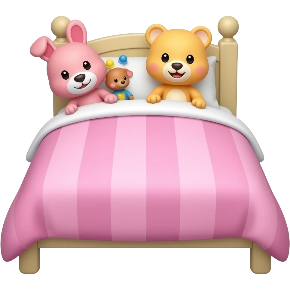 pink bed cover and toys white background emoji