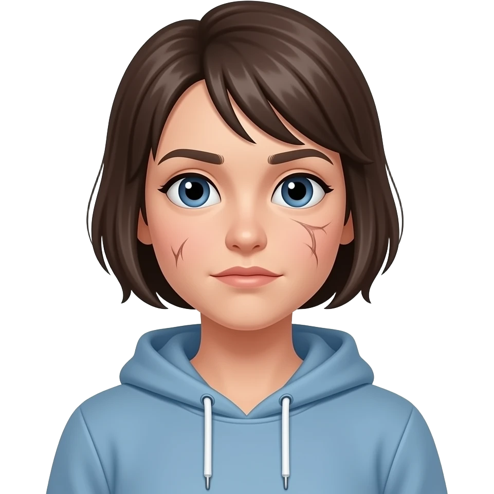 disheveled ungroomed woman with short hair and sweatshirt emoji