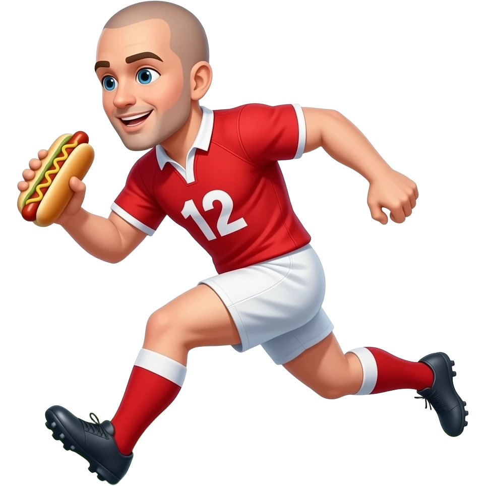 white man with shaved head scoring in rugby with a hot dog emoji