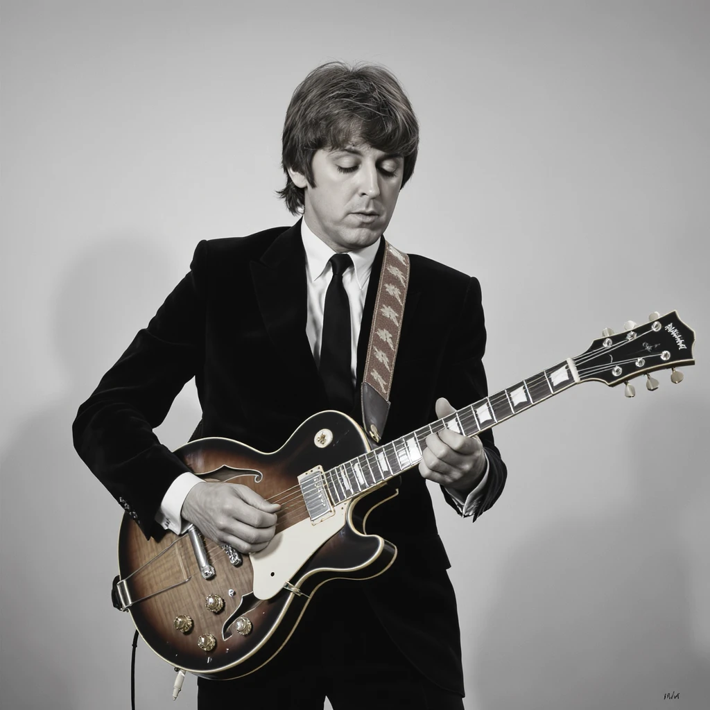 Paul McCartney playing guitar suit emoji
