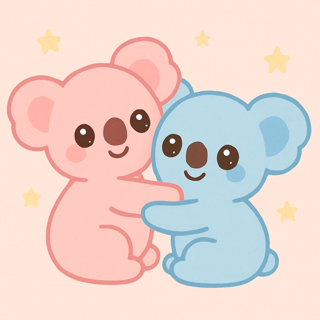a cute koala in love, hugging another koala, adorable style emoji