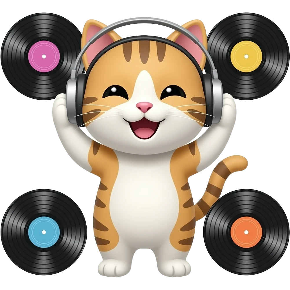 a happy cat listening to records emoji