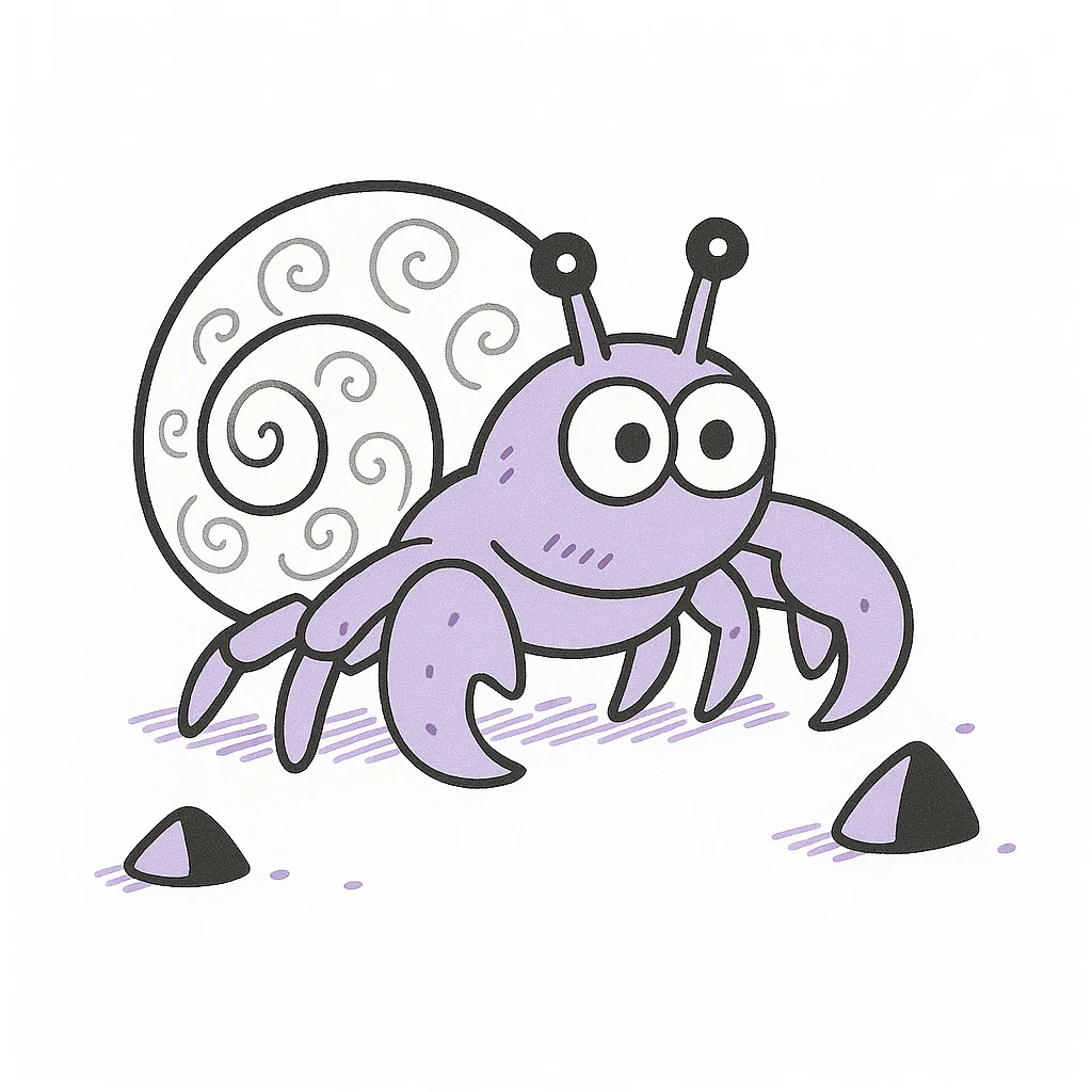 hermit crab should be light violet and the shell should be white with spirals, doodle style emoji