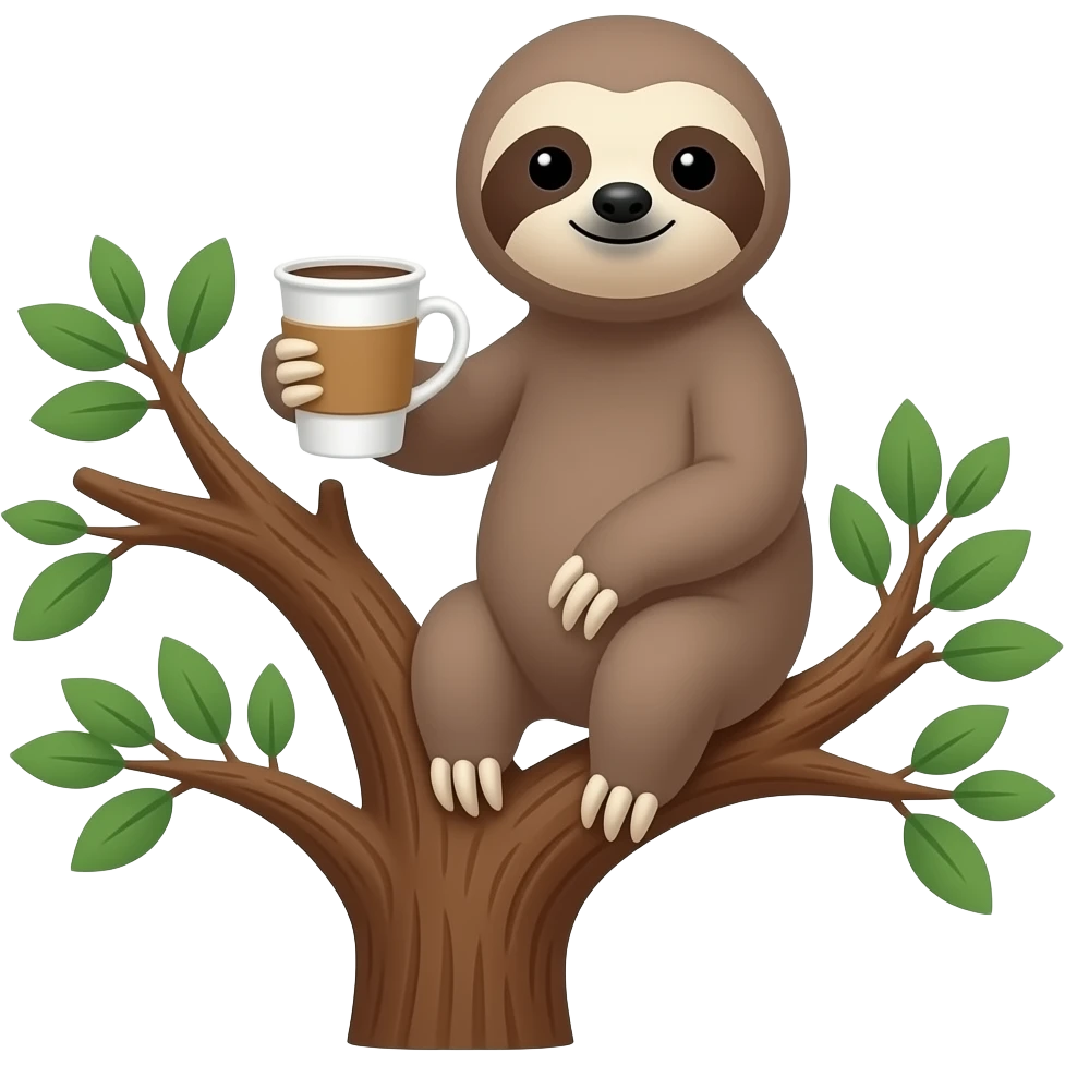 sloth tree drink morning coffee emoji