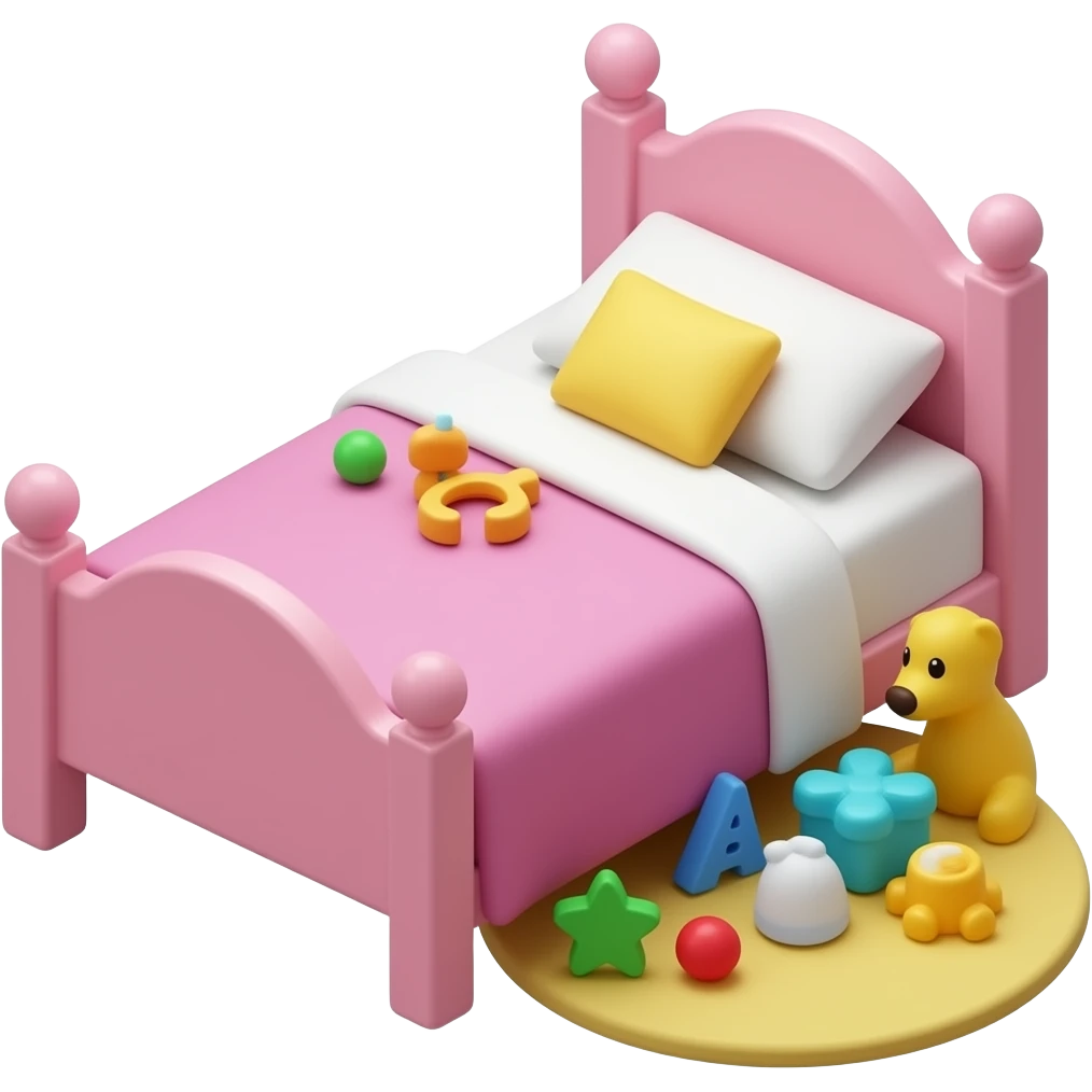 pink bed and toys white background emoji