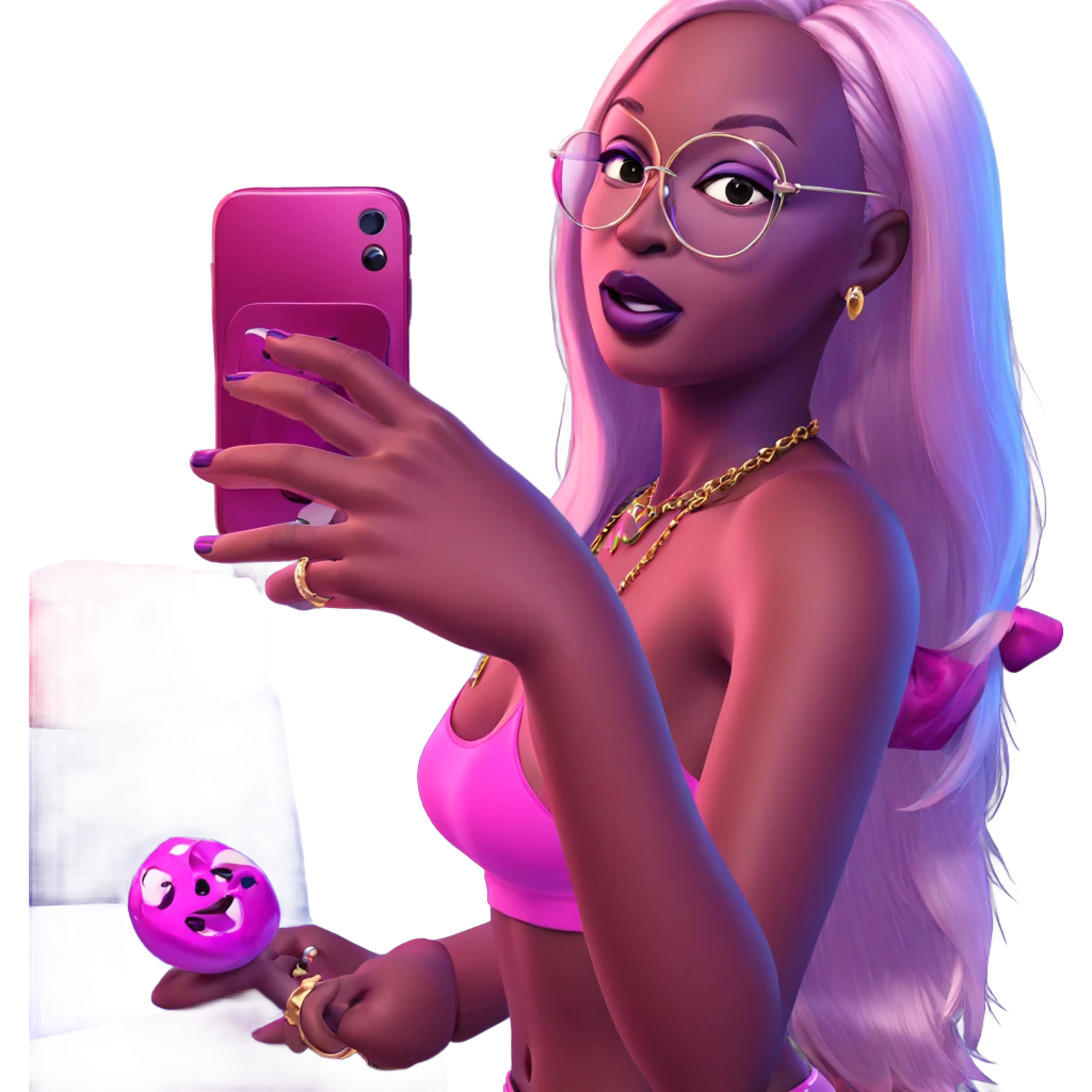 girl taking selfie with jewelry emoji