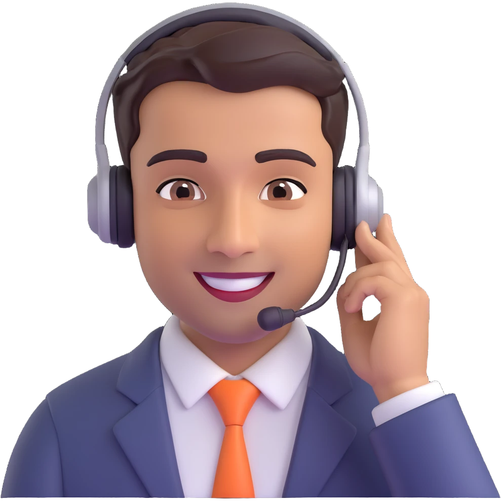 Indian male call center agent, headset, cheerful and reassuring, professional look, support role emoji