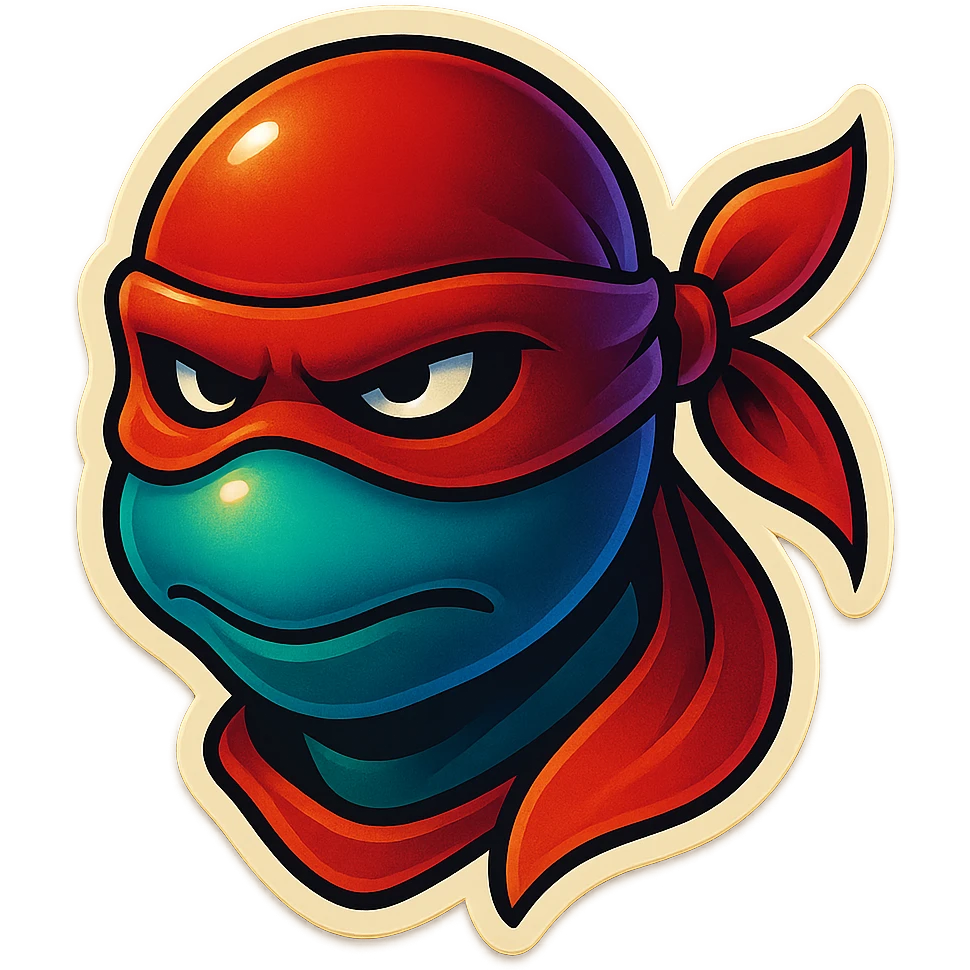 generate the face of a ninja turtle
Without showing teeth
It can't be green
maybe with a Nina mask instead of those stripes
It can't look too much like Nickelodeon's intellectual property.

Put on a traditional ninja mask that covers the entire face. emoji