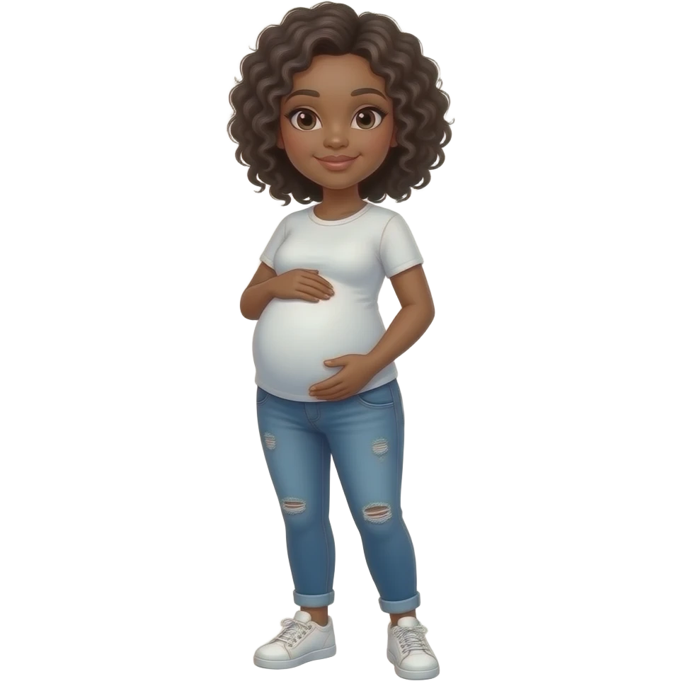 full body pregnant black woman wearing jeans and white sneakers emoji