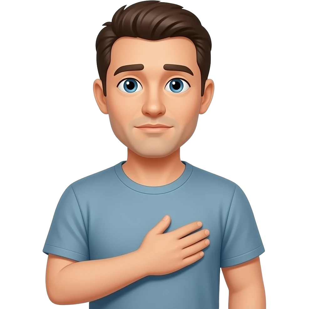 A man holding his hand limply against his chest emoji