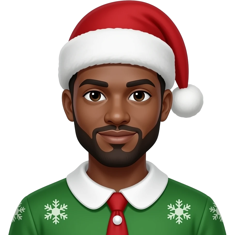 dark skin man with christmas hat and christamas dress emoji
