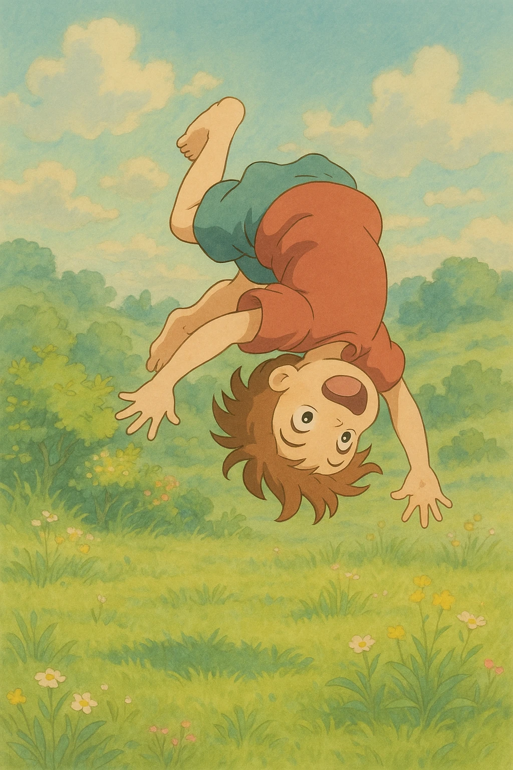 a child doing a backflip, ghibli style emoji
