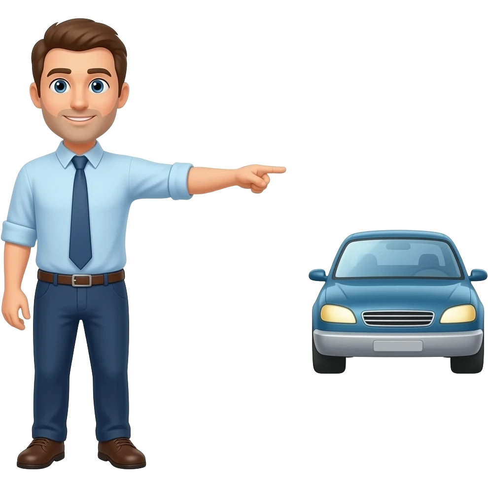 It creates an image of a man standing in the distance pointing towards a car that is  far emoji