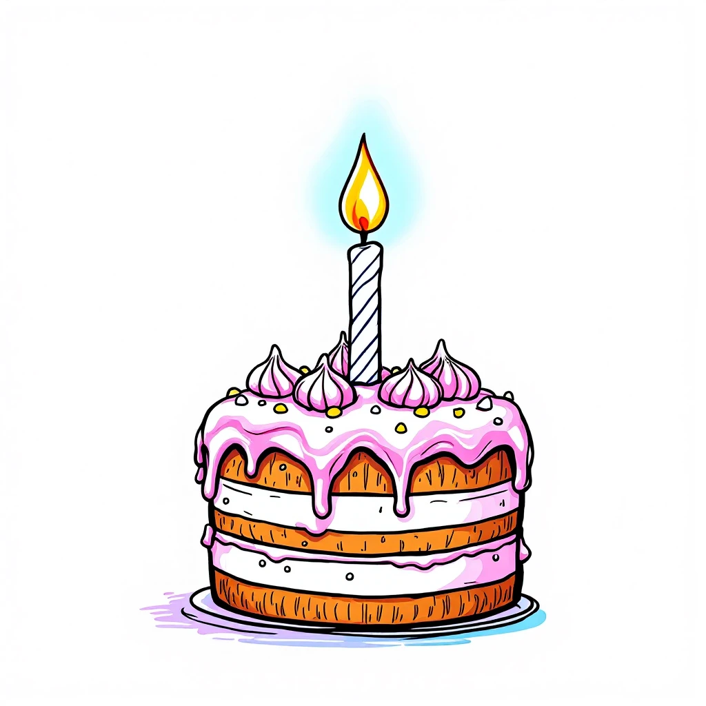 Draw a birthday cake with pink cream and a single candle emoji