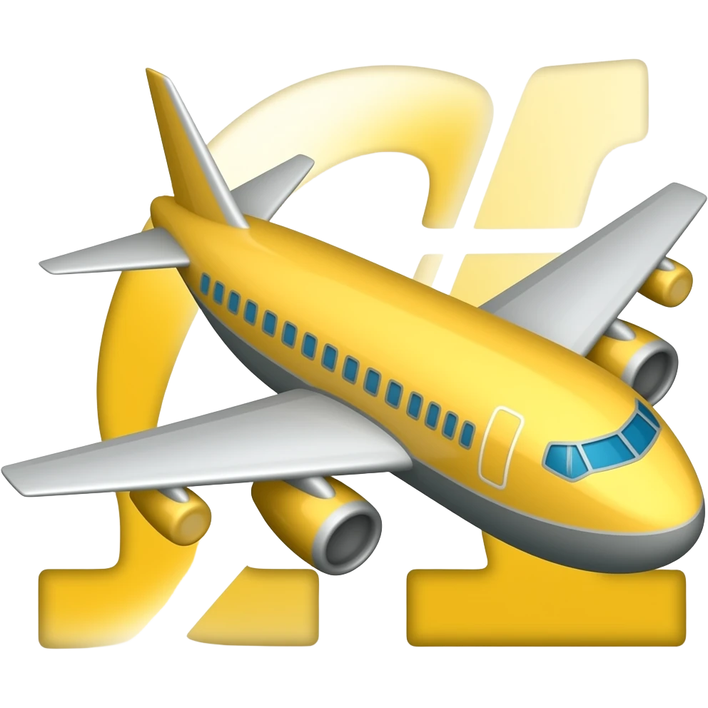 Yellow Boeing airplane with a logo showing a letter a emoji