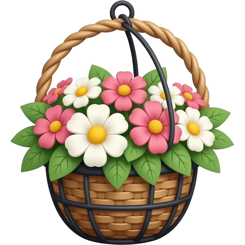Black hanging basket filled with flowers emoji