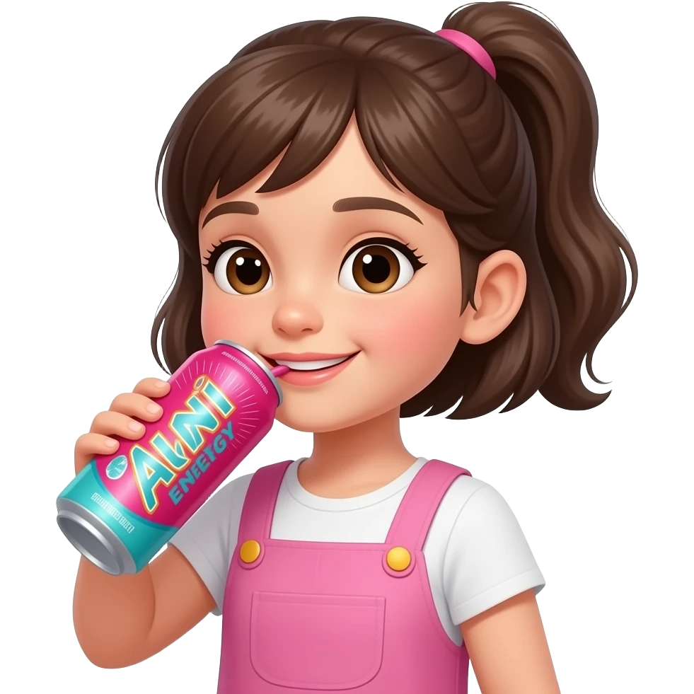 little girl drinking alani energY drink emoji
