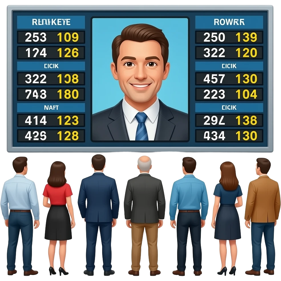 people looking at a giant stocks boardf emoji