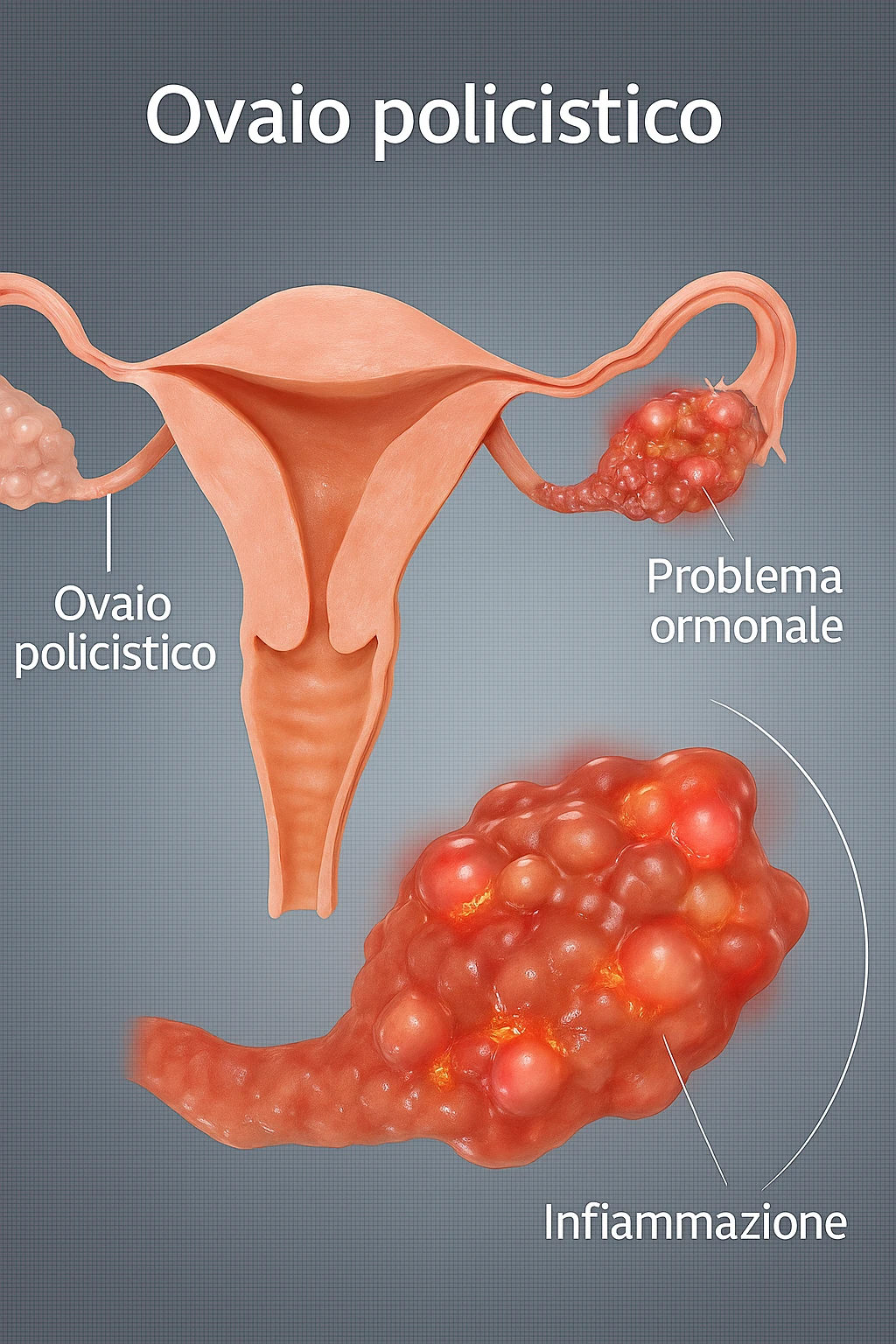 pcos con problema ormonale e infiammatorio SU DONNA in 3d in italiano emoji