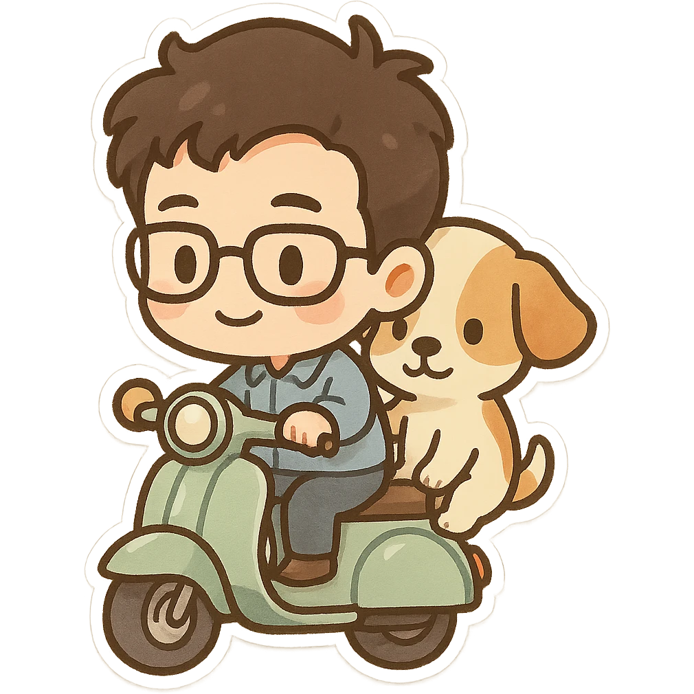 man and his pet dog riding a vespa emoji