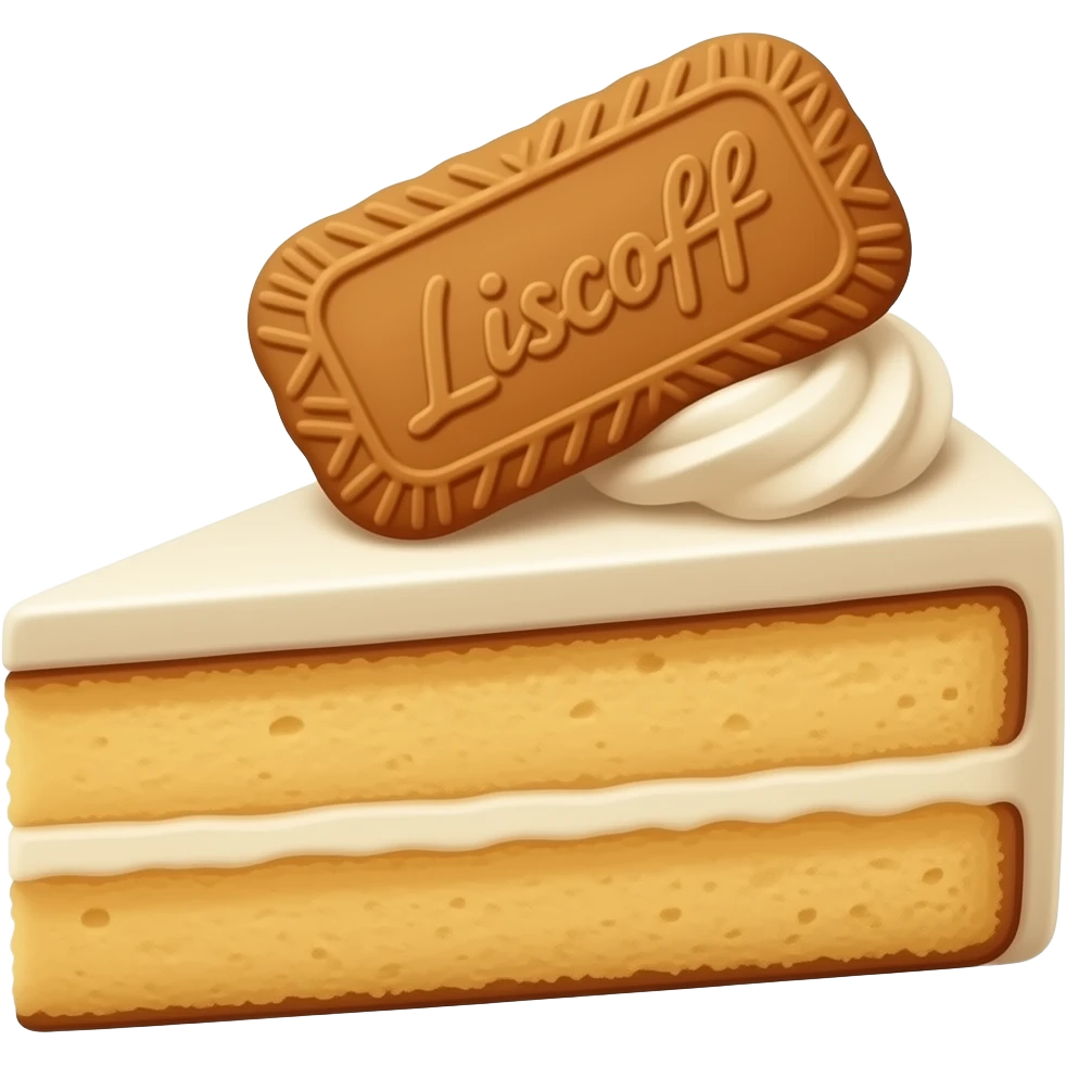 Lotus Biscoff slice of cake with a Lotus Biscoff cookie on top of the cake emoji