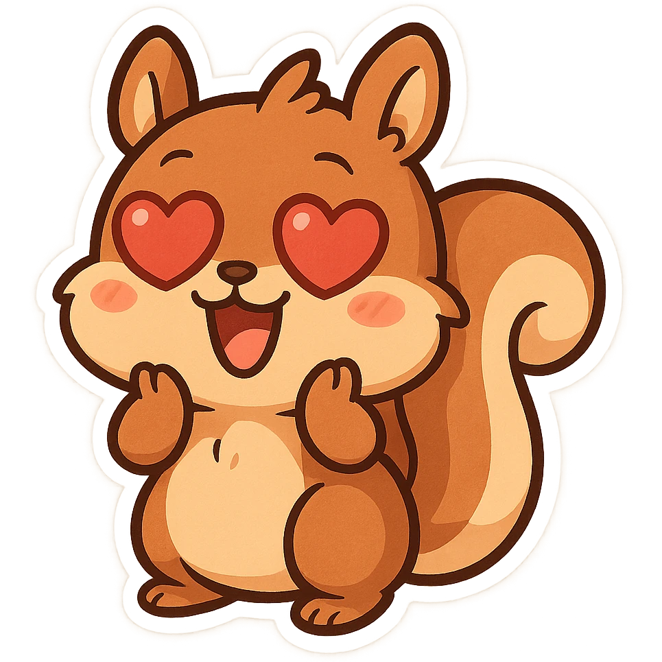 cheerful squirrel with big heart eyes, no text emoji