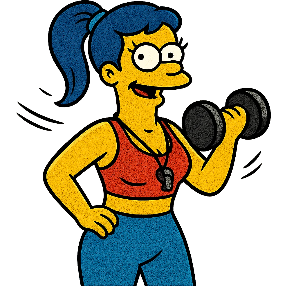 fitness coach woman, Simpsons cartoon style emoji