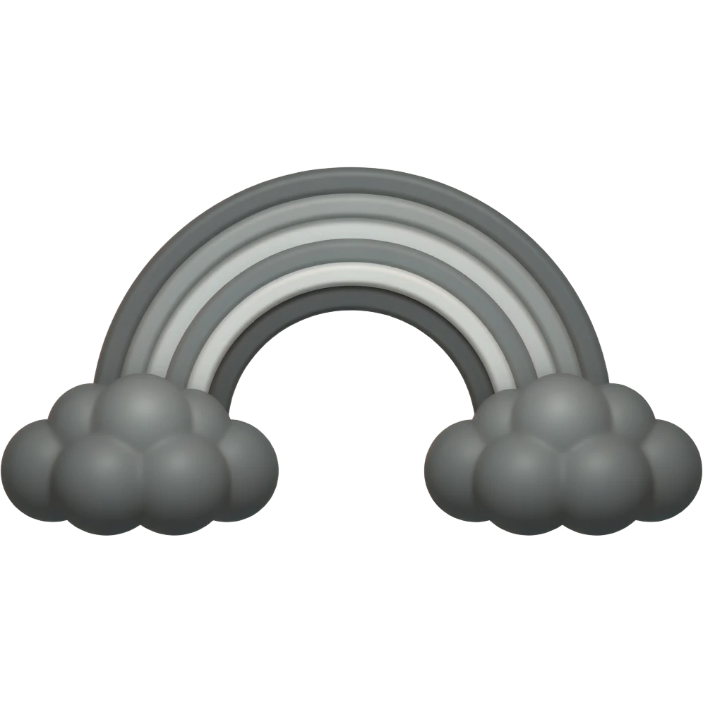 Rainbow emoji but entirely grayscale, with black clouds on both ends of the rainbow emoji