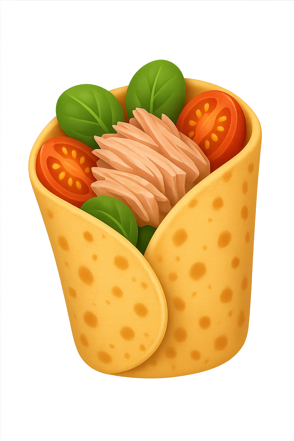 EMOJI STILE IPHONE DI Piadina (SG) con tonno, valeriana e pomodorini, iperrealistica 4k emoji