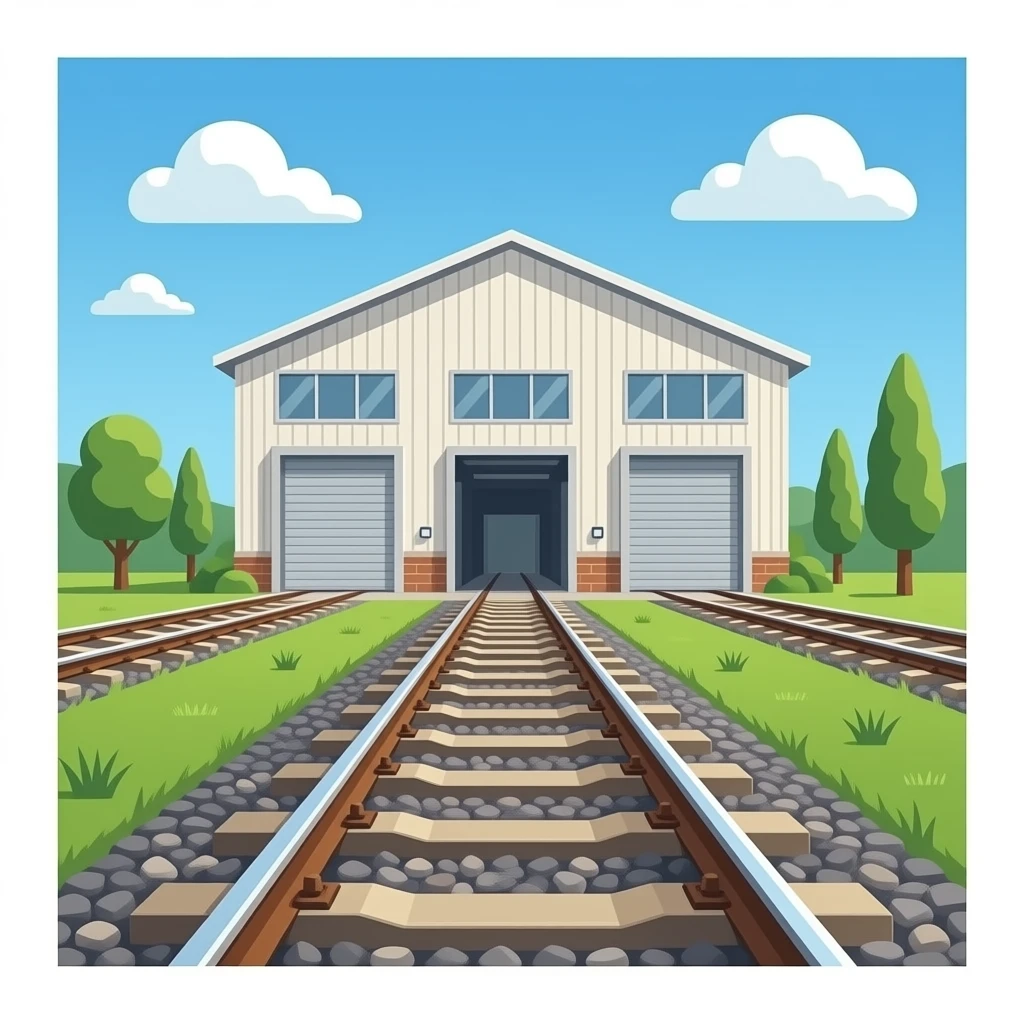 railway tracks perspective in a depot building emoji