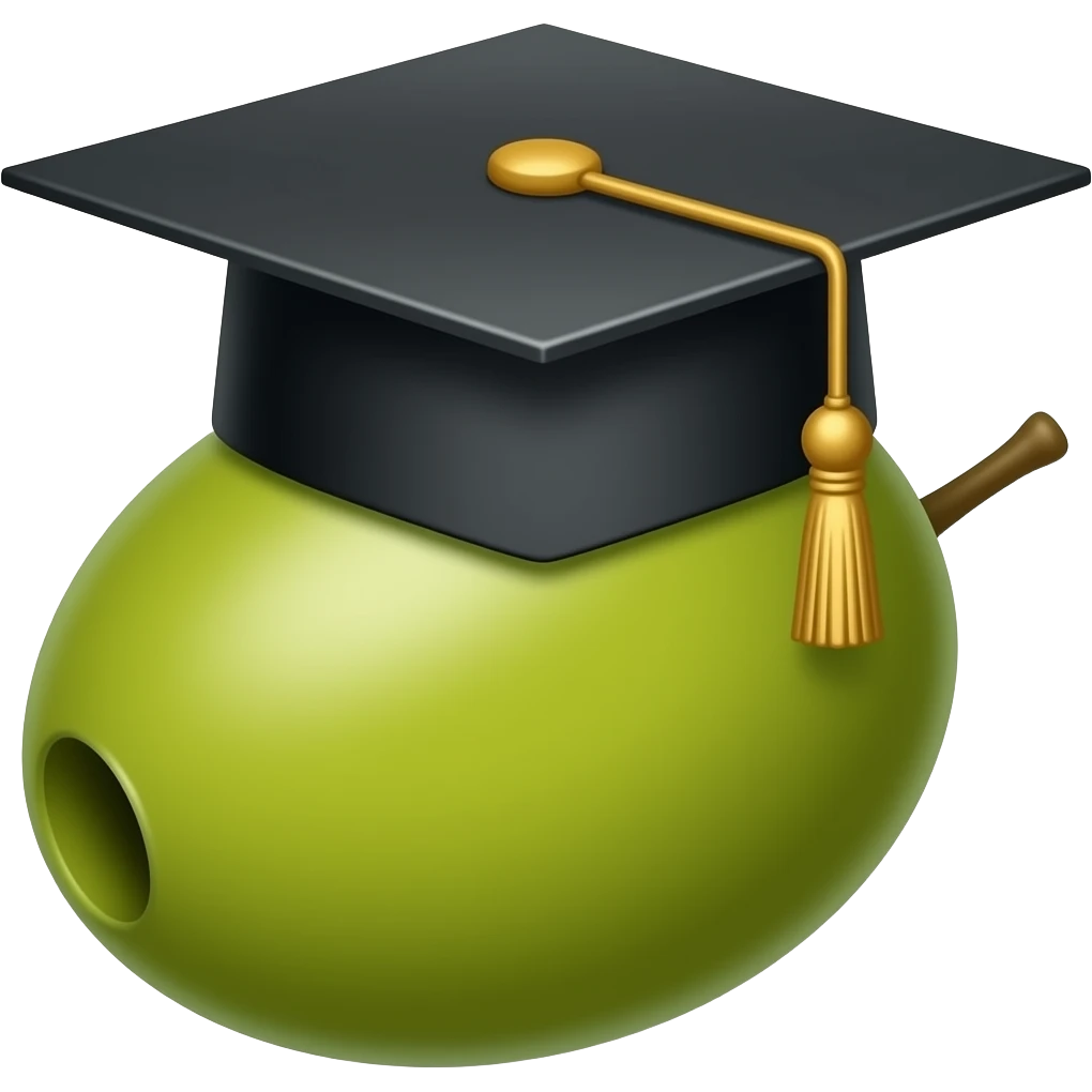 An olive wearing a grad cap emoji