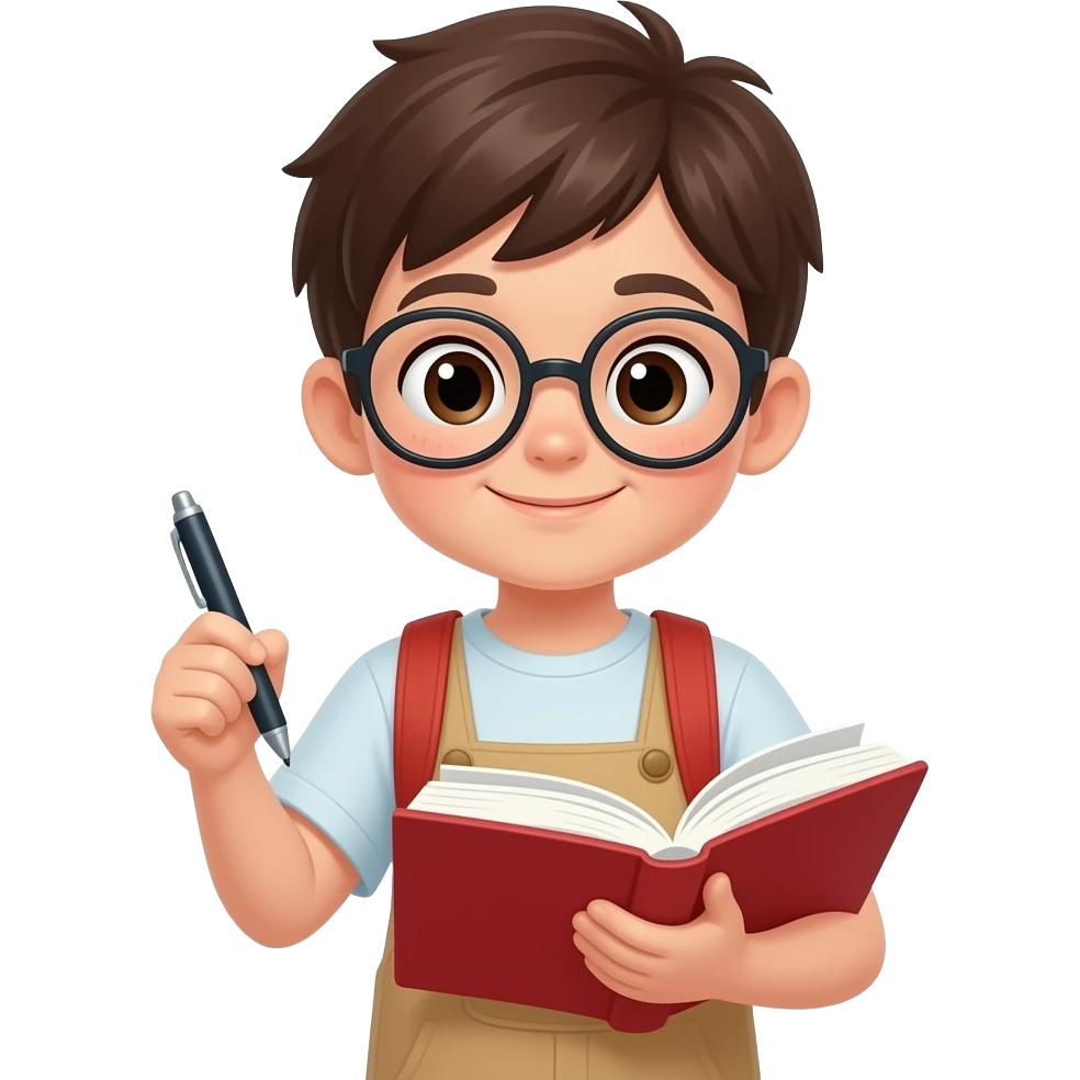 a child studying with books and pen emoji