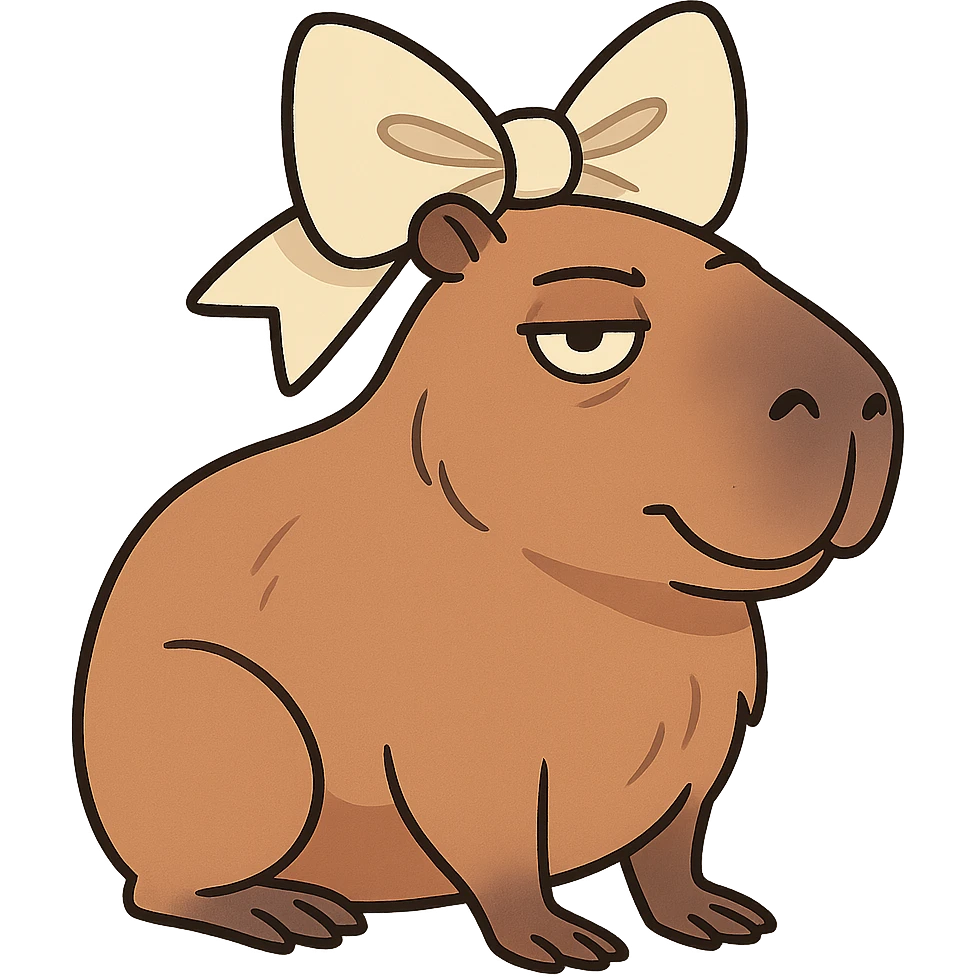 capibara with coquette bow, large elegant bow, cartoon style, transparent background emoji