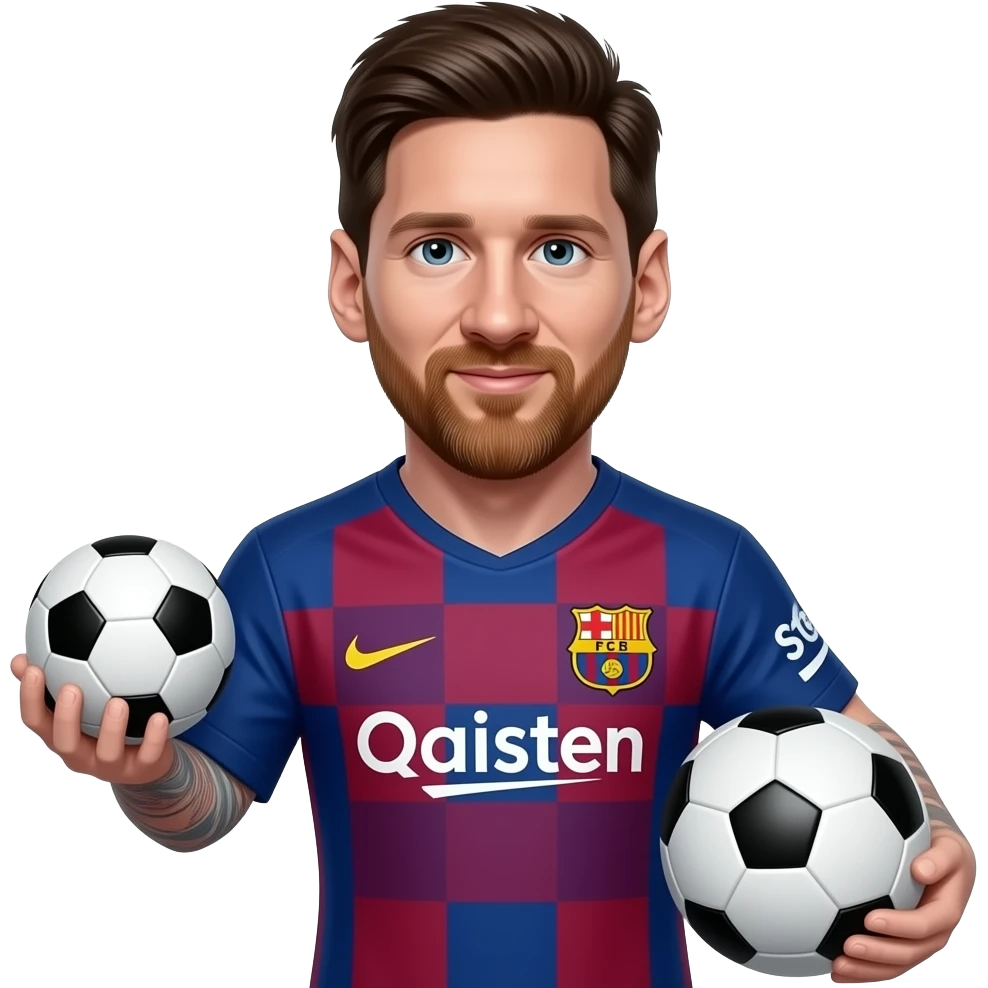 Messi emoji, Barca jersey, one small ball left, one big ball right, cute 3D style emoji
