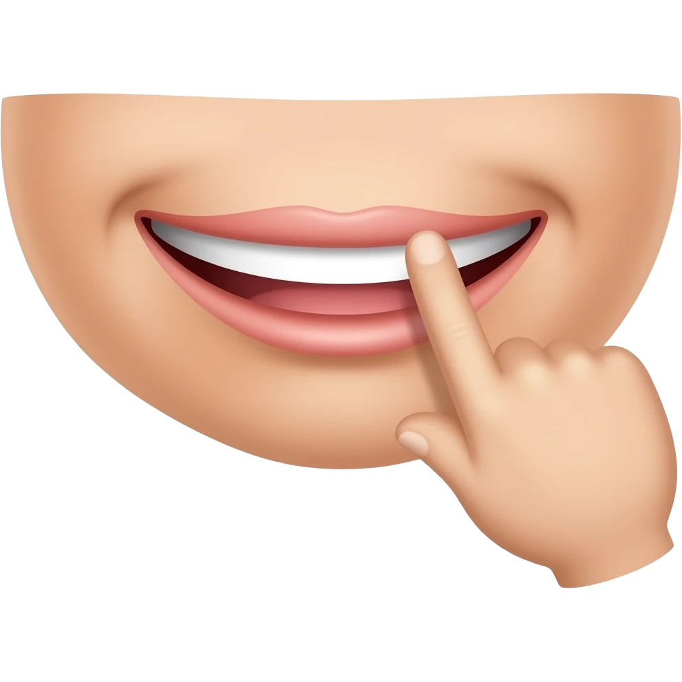 Smiling mouth with a finger on the bottom lips emoji