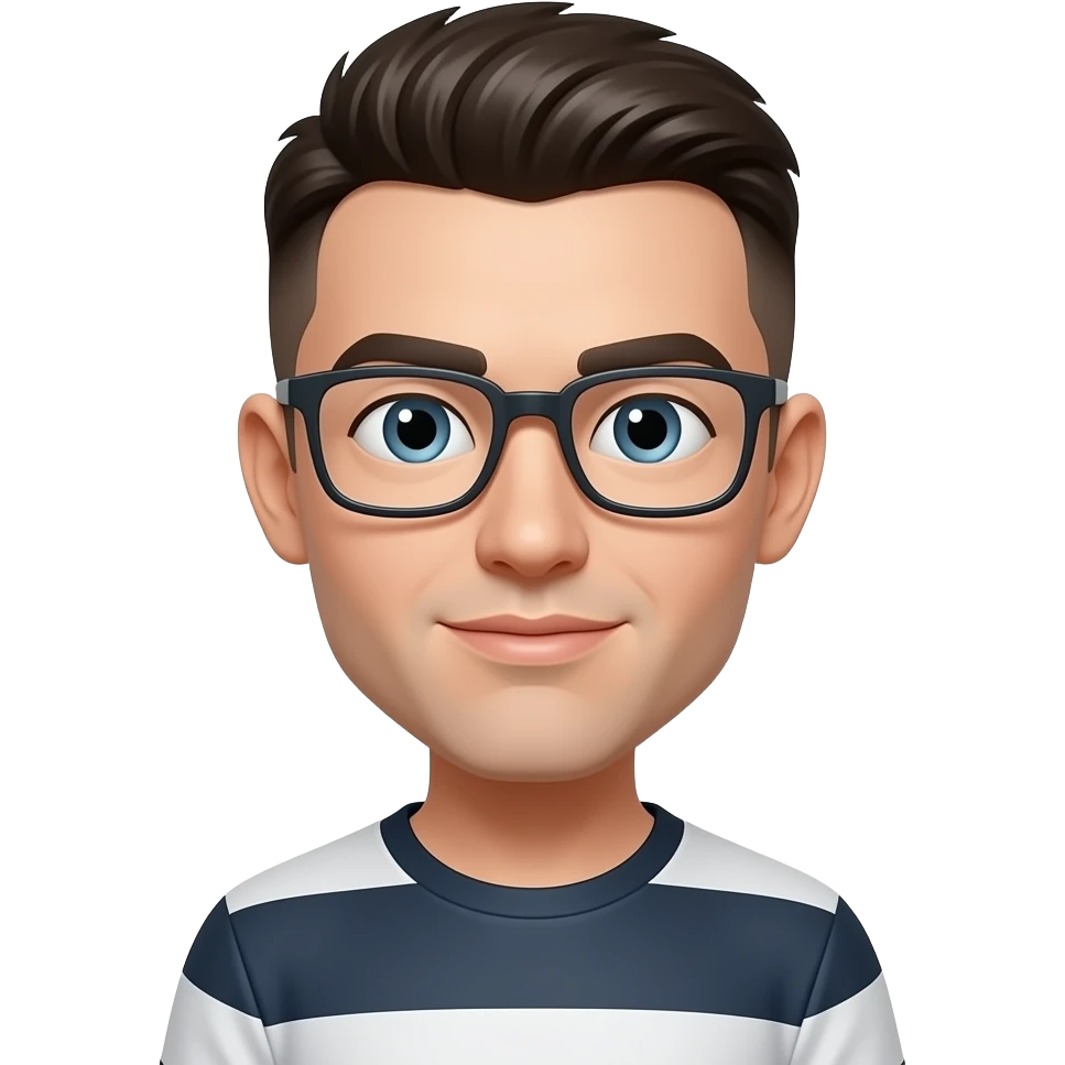 flat top hairstyle, modern look, skinny, with rectangle glasses emoji