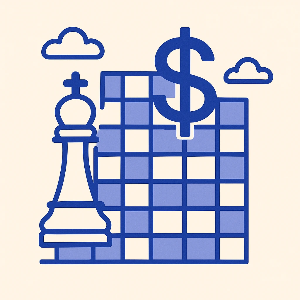 chessboard with integrated dollar sign, bold simple fintech look emoji