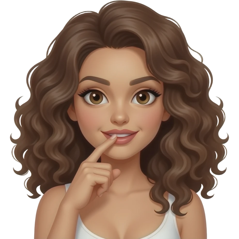 White girl with curly brown hair Who is sexy and who flirts with a finger in his mouth emoji