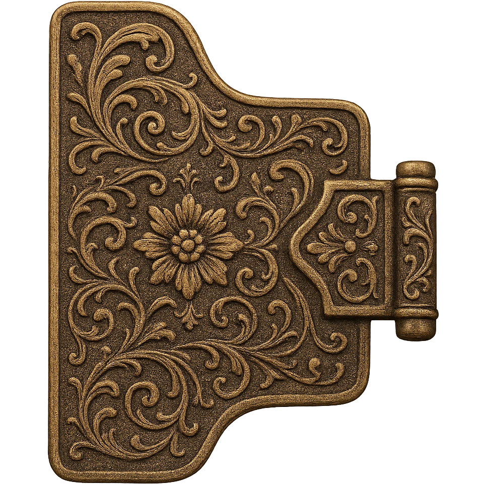 ornate vintage folder tab closing mechanism, styled like an old book clasp, intricate details, antique look emoji