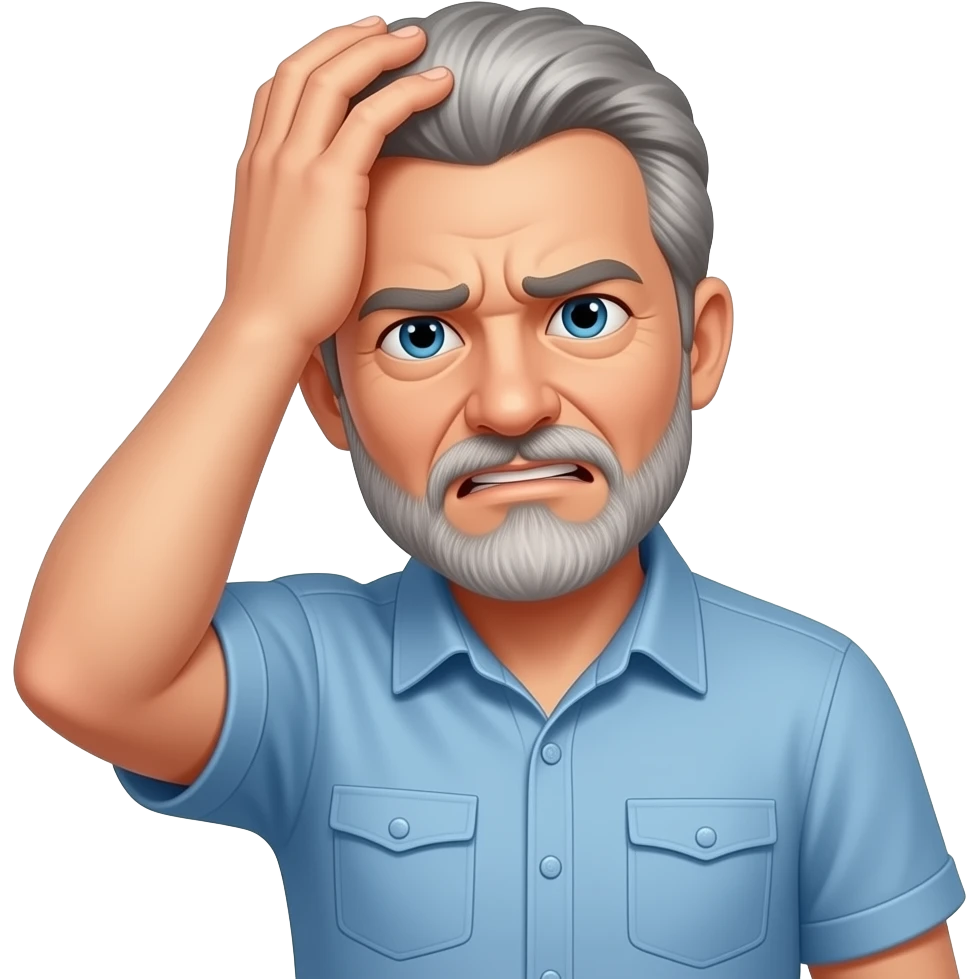 60 year man with goatee with hand on head frustrated emoji