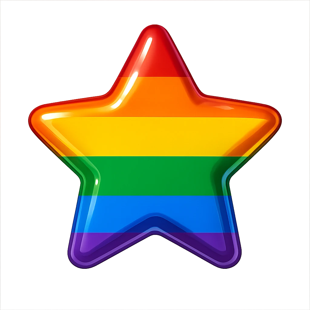 gay pride emoji, rainbow star, glossy and bright, no background emoji