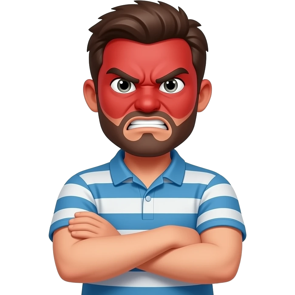 A mad emoji with arms crossed and red face emoji