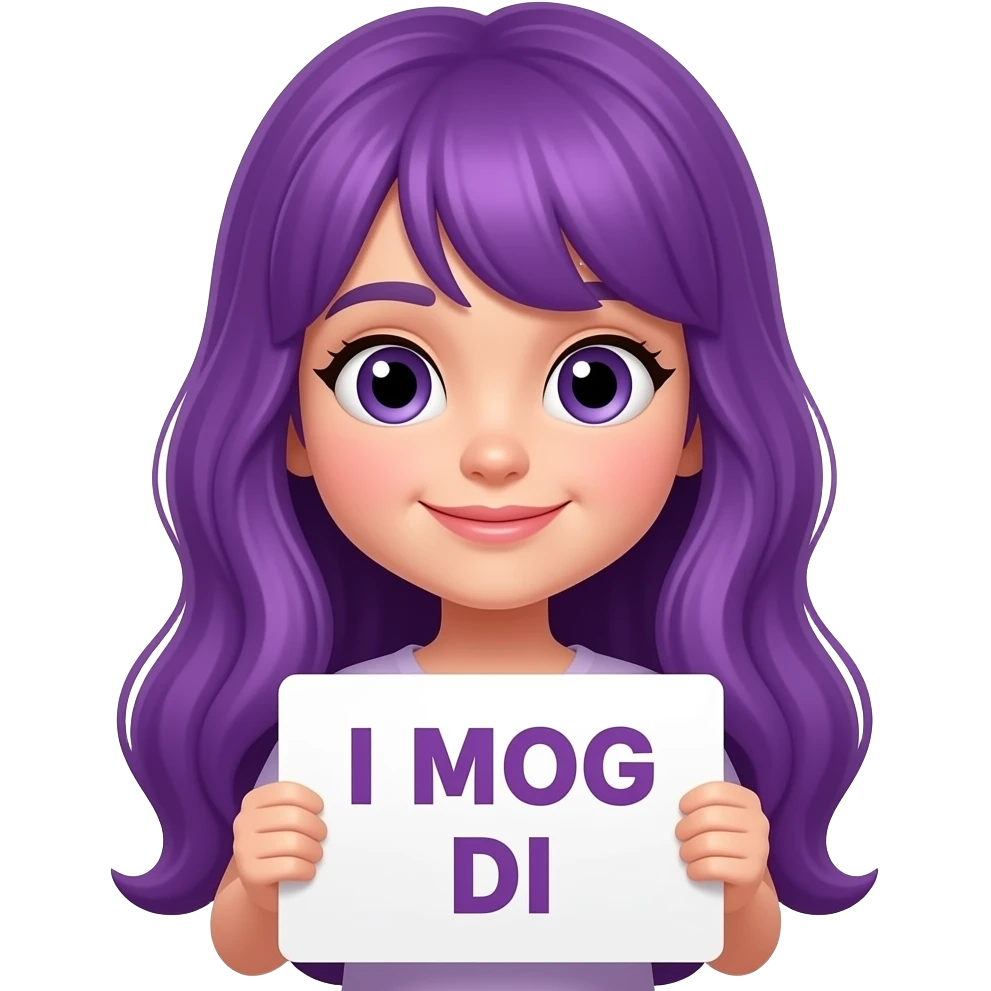 girl with long purple hair holding a I MOG DI sign emoji